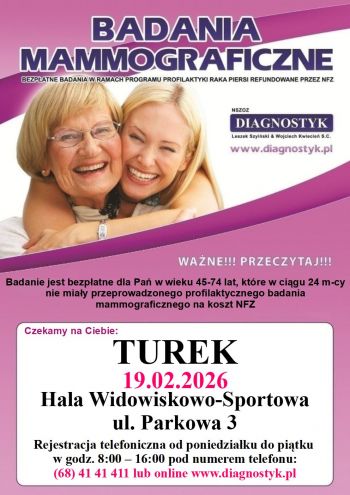 Zapraszamy na bezpłatne badania mammograficzne